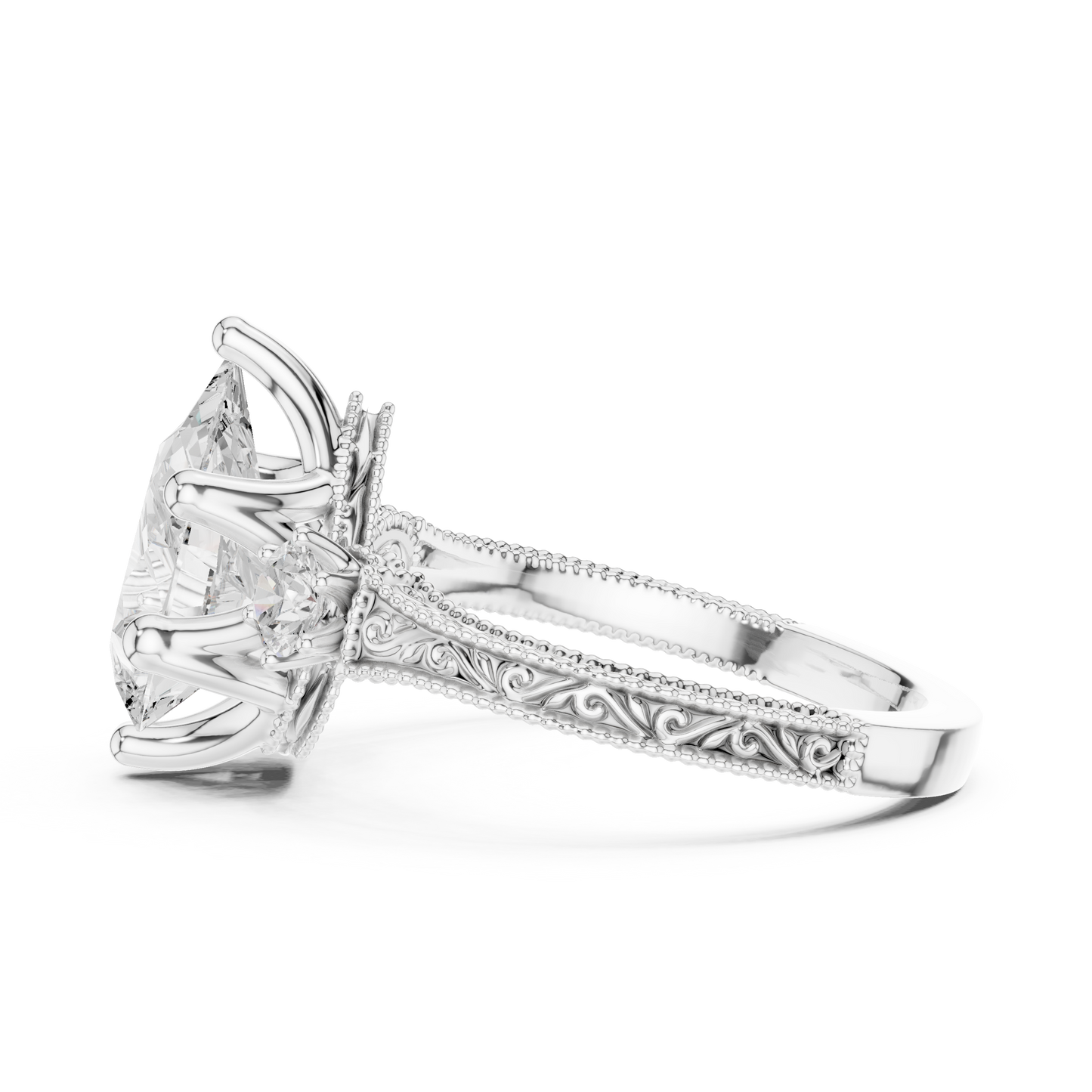 2.80 Pear Cut Lab Grown Diamond Accent Ring in 14-18K Gold Perfect for Gifting or Proposal