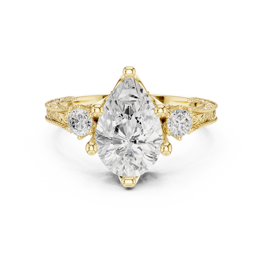 2.80 Pear Cut Lab Grown Diamond Accent Ring in 14-18K Gold Perfect for Gifting or Proposal