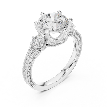 2.80 Carat Delicate Round Lab grown Diamond 14K Solid White Gold Three Stone Ring For Her