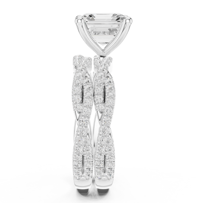 Asscher Cut  Lab Grown Diamond 14k Solid Gold  Wedding Bridal Set Hidden Halo Ring For women's