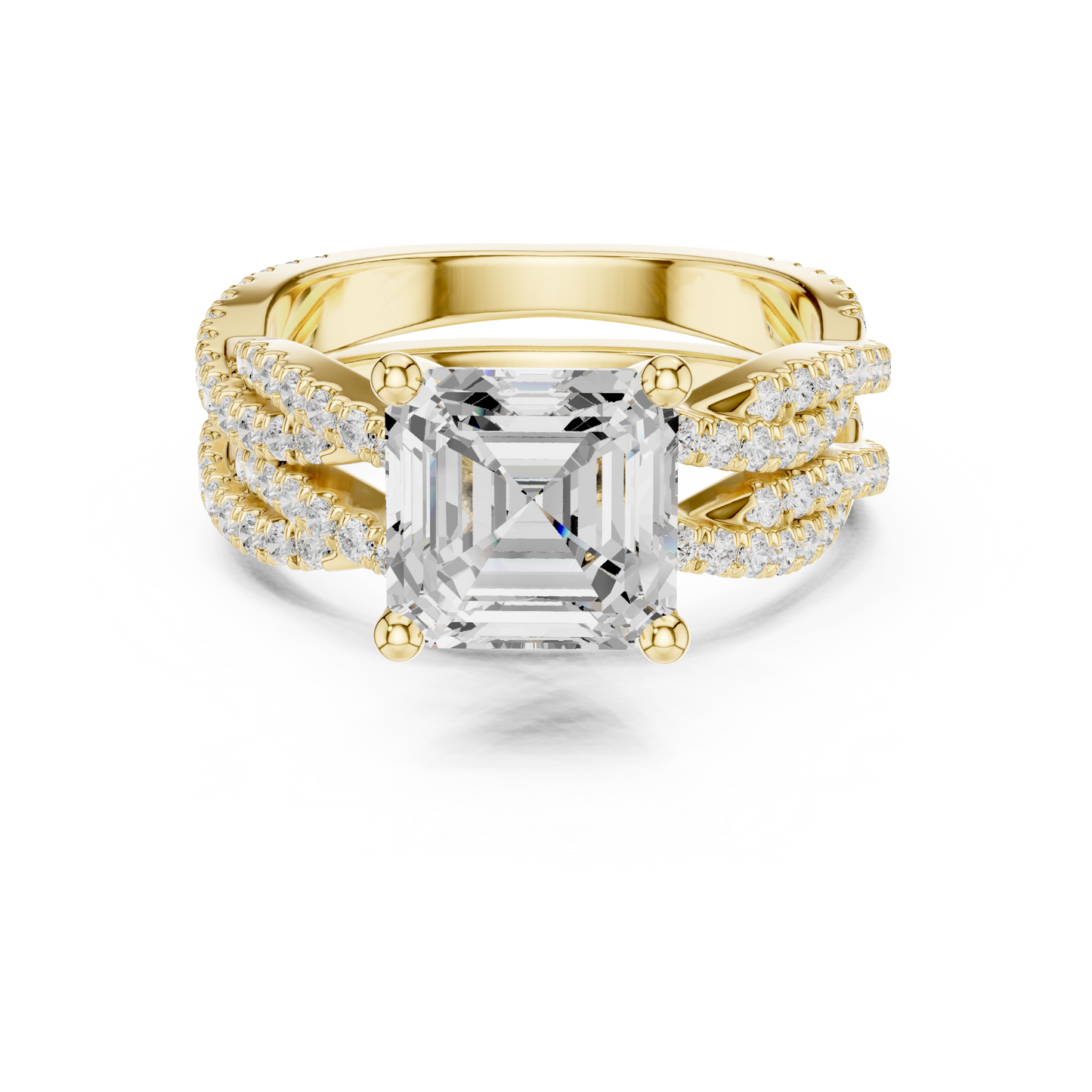 Asscher Cut  Lab Grown Diamond 14k Solid Gold  Wedding Bridal Set Hidden Halo Ring For women's
