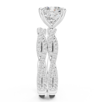 3.73 CT Cushion Labgrown Diamond Ring 10k Solid White Gold Engagement & Wedding Bridal Set Halo Accented Ring For Her