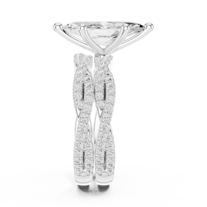 3.23 CT Colorless Marquise Shape Lab Grown Diamond Ring, Round 14K Solid Gold Perfect, Stunning proposal Ring