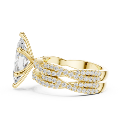 3.23 CT Colorless Marquise Shape Lab Grown Diamond Ring, Round 14K Solid Gold Perfect, Stunning proposal Ring