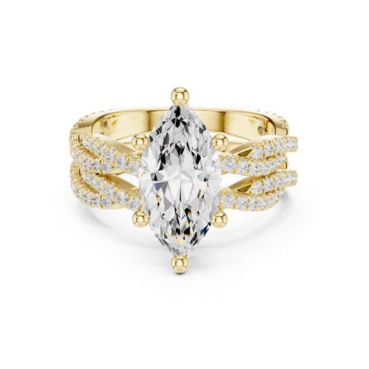 3.23 CT Colorless Marquise Shape Lab Grown Diamond Ring, Round 14K Solid Gold Perfect, Stunning proposal Ring