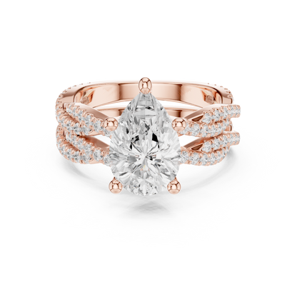 3.23 Carat Pear Cut Lab Grown And 18K Solid Yellow Gold Diamond Accented halo Ring For Women's