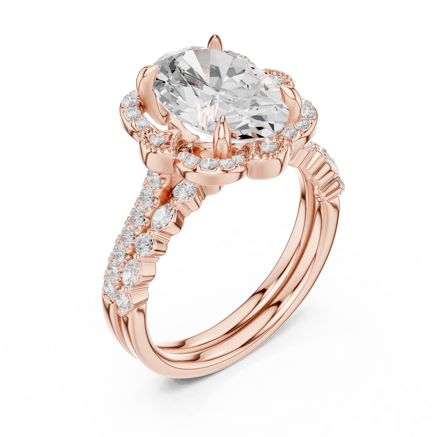 3.58 Ct Oval Marquise & Round Lab Grown Diamond Very Esthetical Party Wear Diamond Ring For Her
