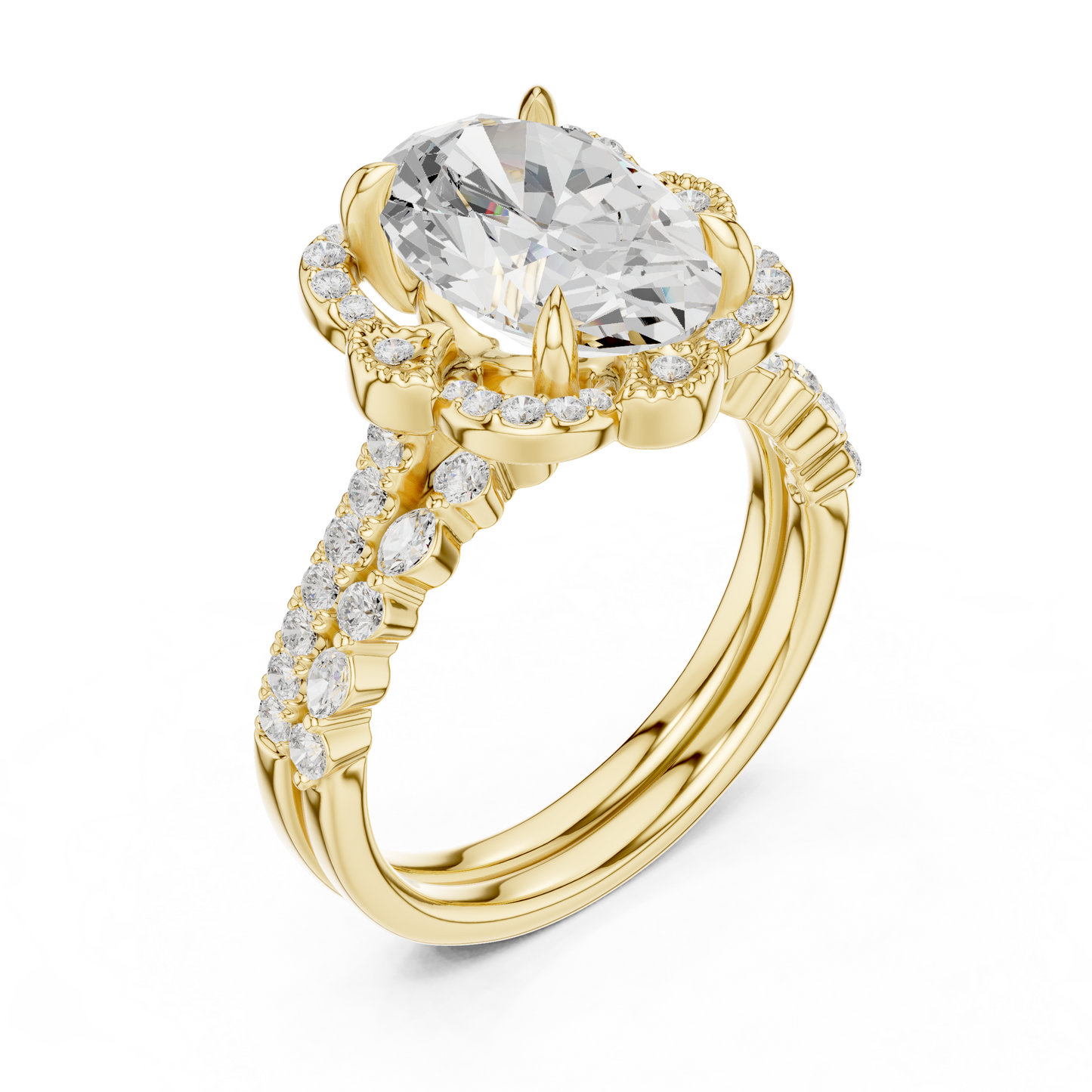 3.58 Ct Oval Marquise & Round Lab Grown Diamond Very Esthetical Party Wear Diamond Ring For Her