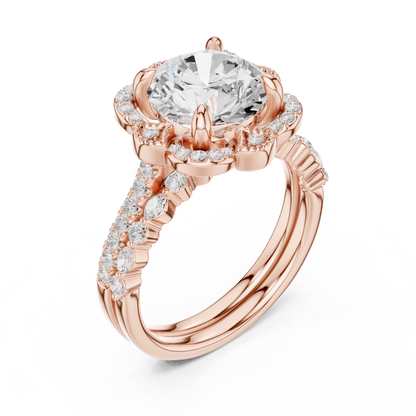 3.65Ct Round, Marquise Cut Top Grade Lab Grown Diamond Vintage Minimalist Dainty Classic Engagement Ring