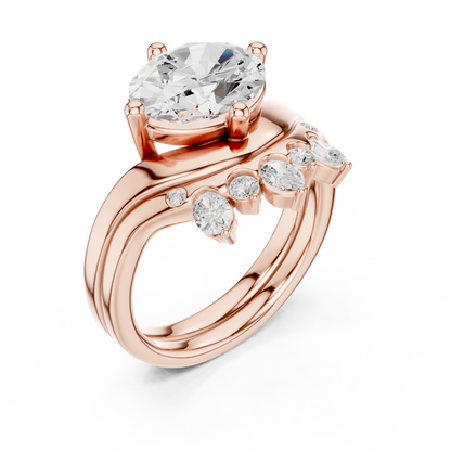 2.97 Ct 14k Solid Gold Oval & Round Shape Diamond With Side Stone Vintage Classic Occasionally Wear Diamond Ring for Girl