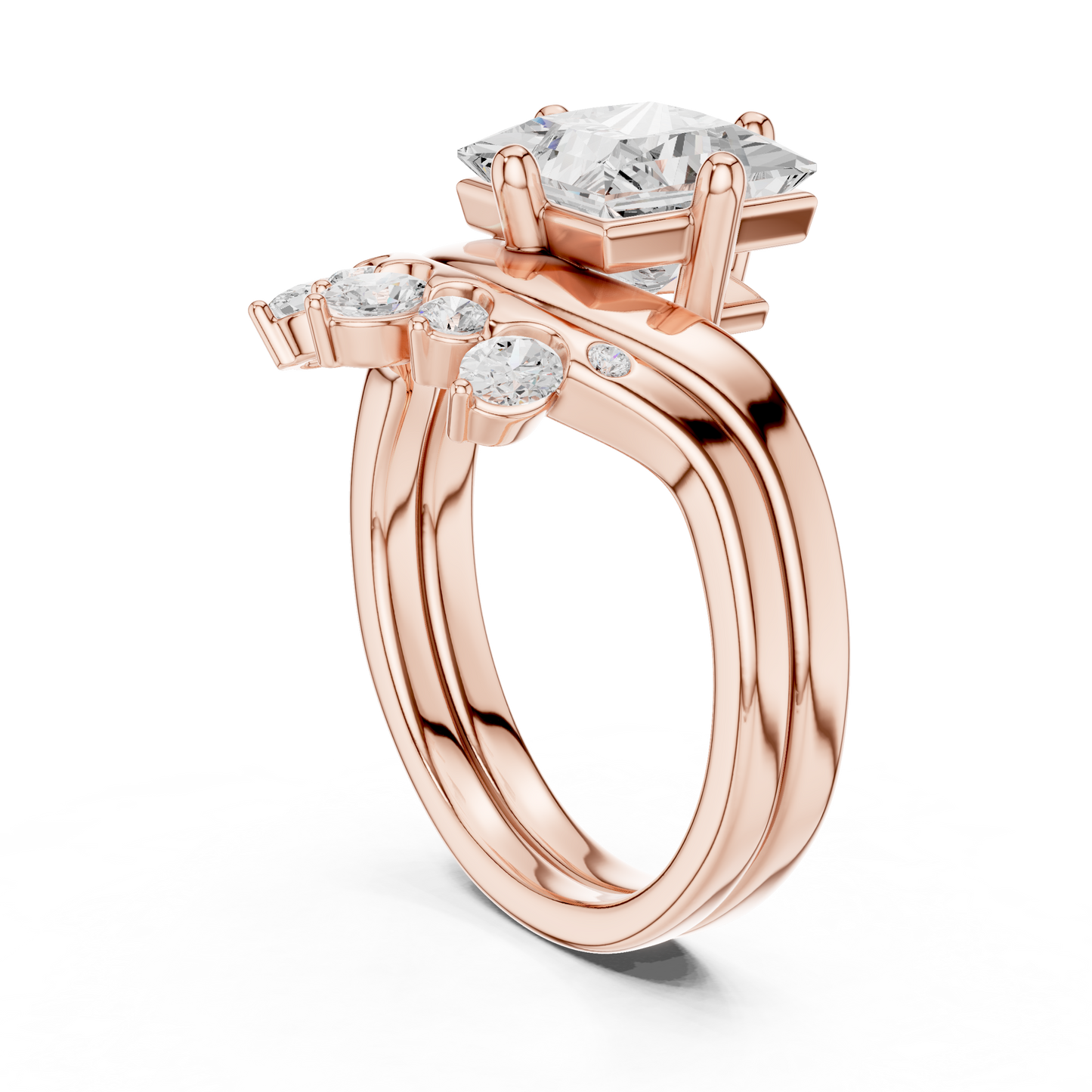 8 Stone Princess, Oval & Round Diamond Unique Style Vintage Stunning New Diamond Ring For Bridal