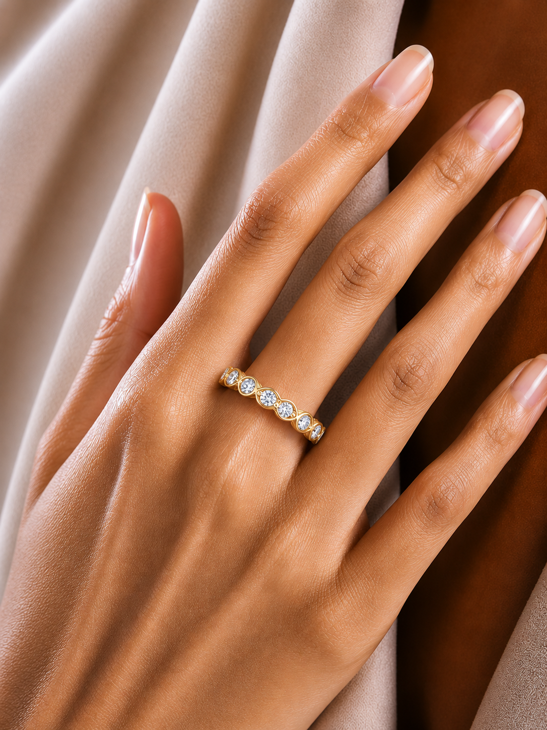 Dainty 10KT Solid Gold Bezel Set Round Shape Diamond Eternity Band Perfect for Daily Wear - HIGHCARAT DIAMONDS