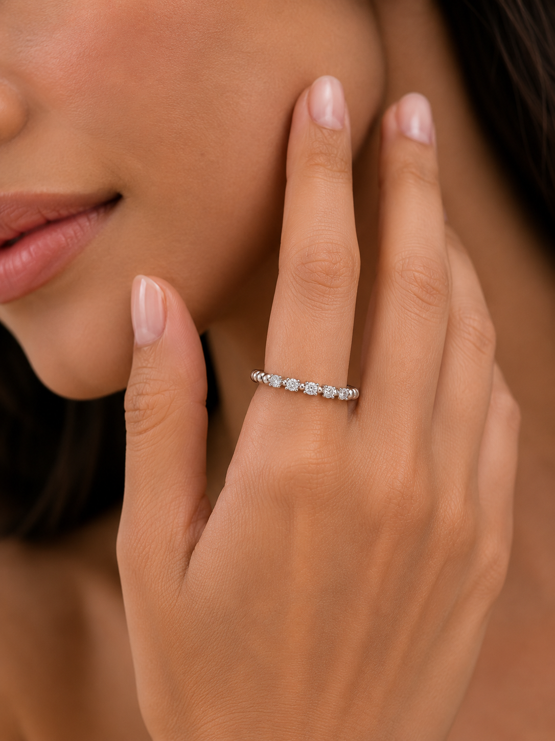 Dainty Diamond Beaded Band Ring for Women 14K Solid White Gold  Stackable Everyday Ring - HIGHCARAT DIAMONDS
