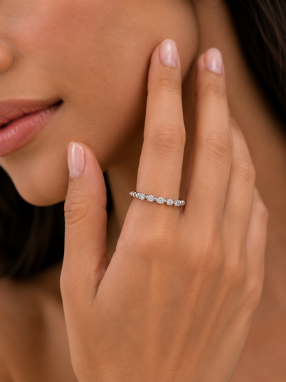 Dainty Diamond Beaded Band Ring for Women 14K Solid White Gold  Stackable Everyday Ring - HIGHCARAT DIAMONDS