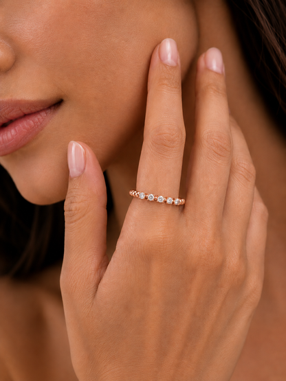 Dainty Diamond Beaded Band Ring for Women 14K Solid White Gold  Stackable Everyday Ring - HIGHCARAT DIAMONDS