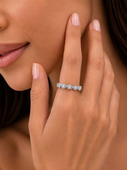 Dainty Diamond Cluster Band Ring for Women's Stackable Vintage Wedding Ring In 14K Solid Gold - HIGHCARAT DIAMONDS