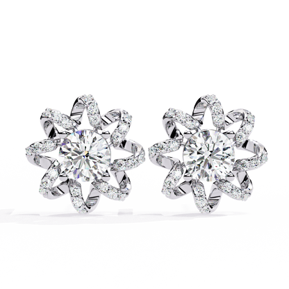 Dainty Flower Shape 1.93Ct Round Cut Lab Grown Diamond Antique Elegant Handmade Stud Earring For Women's - HIGHCARAT DIAMONDS
