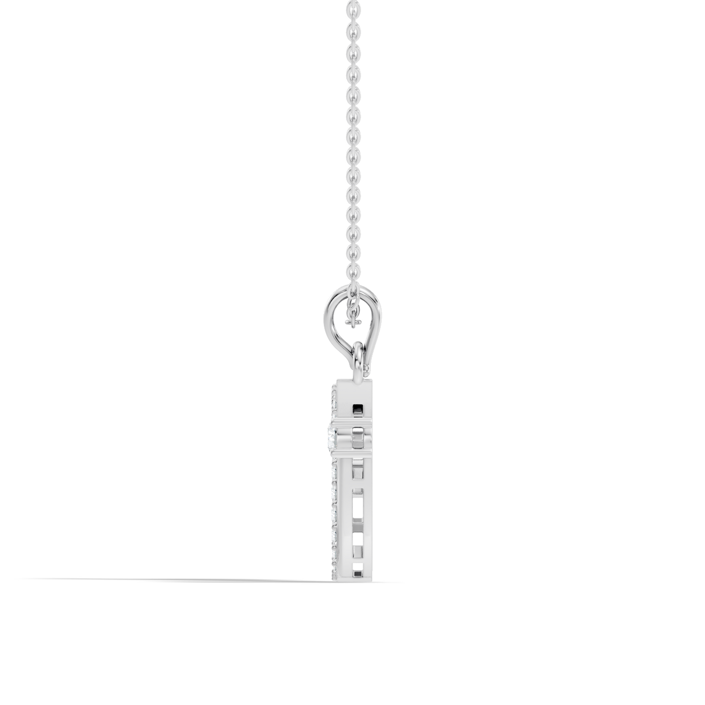 Dainty Round Cut Diamond V Pendant 14K Solid White Gold Minimalist Alphabet Necklace