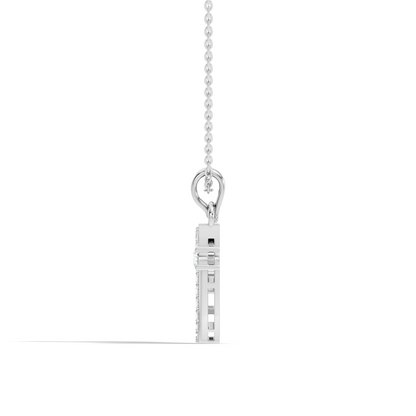 Dainty Round Cut Diamond V Pendant 14K Solid White Gold Minimalist Alphabet Necklace