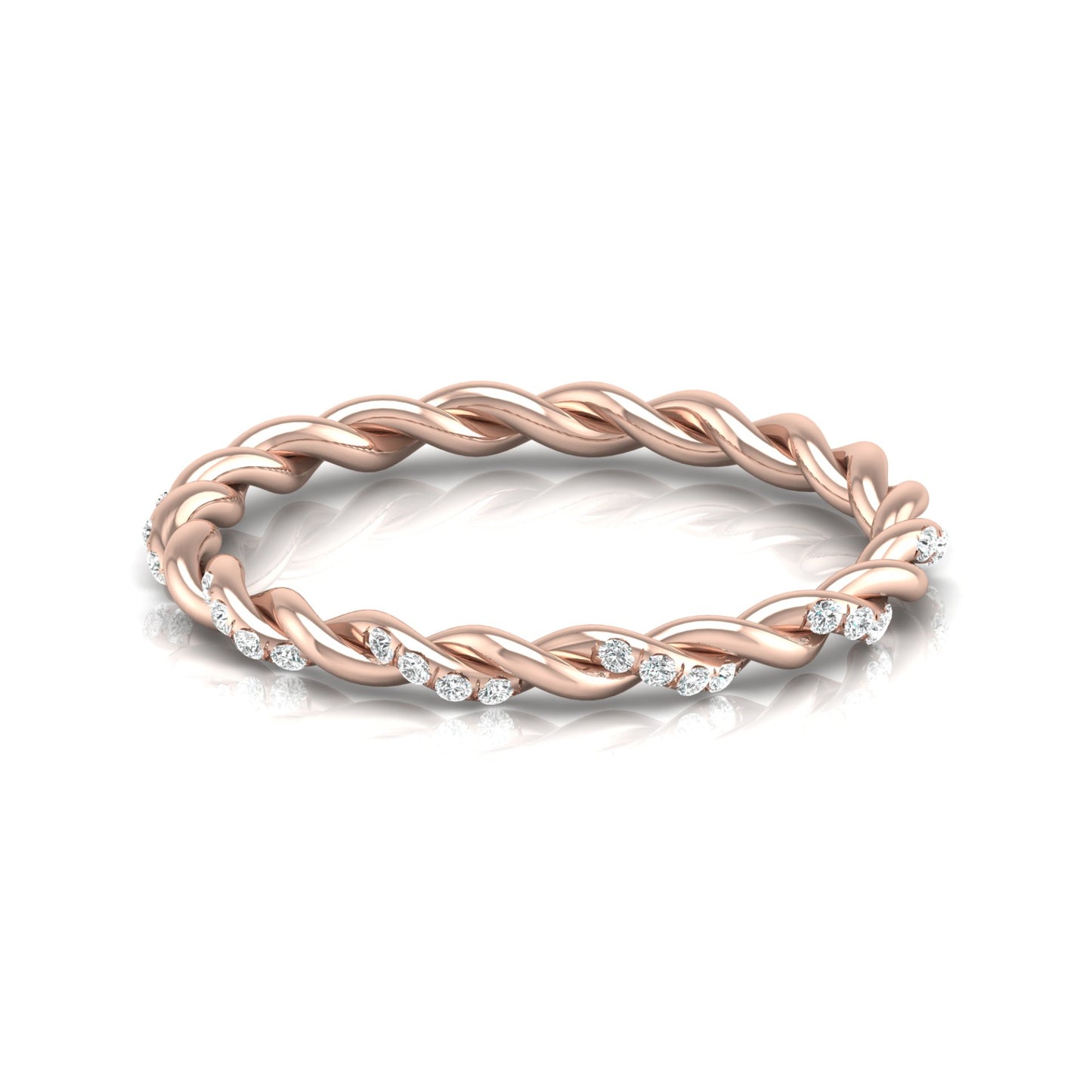 Dainty Twisted Diamond Band Ring for Women's Minimalist Stackable Ring In 14K Solid Gold - HIGHCARAT DIAMONDS