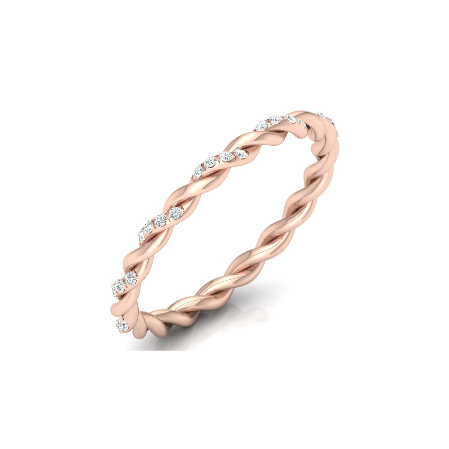 Dainty Twisted Diamond Band Ring for Women's Minimalist Stackable Ring In 14K Solid Gold - HIGHCARAT DIAMONDS
