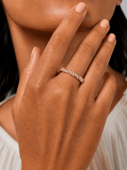 Dainty Twisted Diamond Stackable Band Ring In 14K Solid Gold - HIGHCARAT DIAMONDS