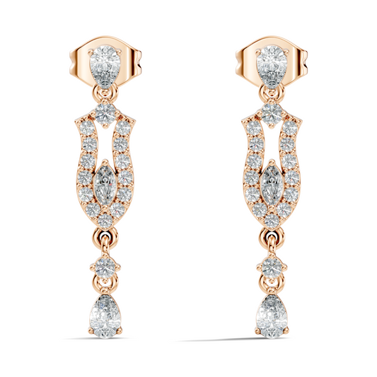 Elegant 14K Gold Women's Unique Marquise and Pear Diamond Earrings In 14K Gold - HIGHCARAT DIAMONDS
