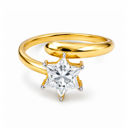 David Star Cut Lab Grown Diamond Solitaire Yellow Solid Gold Ring - HIGHCARAT DIAMONDS