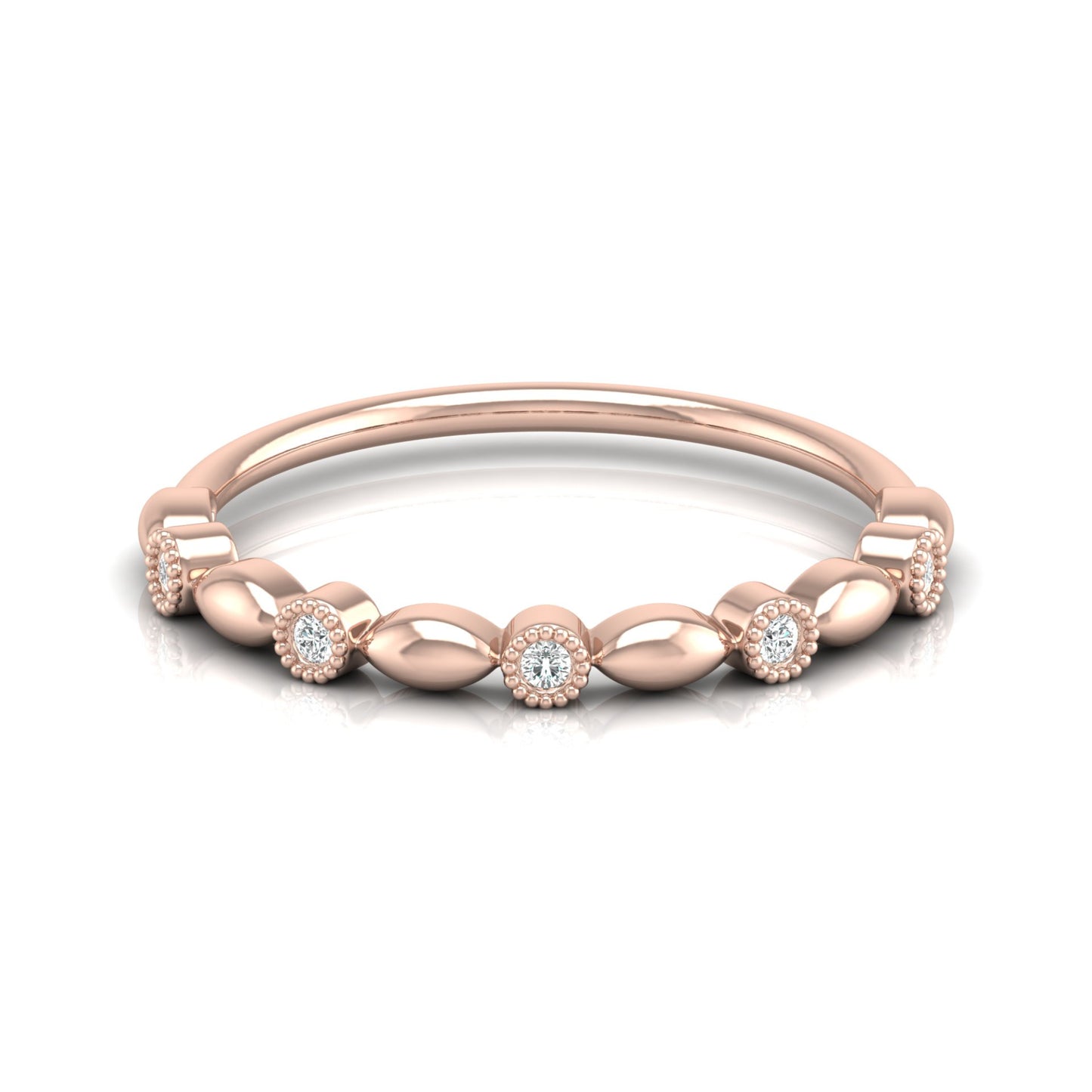 Delicate Beaded Diamond Band 14K Solid Gold Stackable Ring with Round Diamonds - HIGHCARAT DIAMONDS
