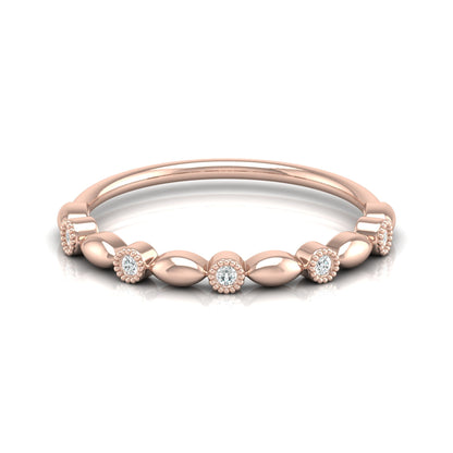 Delicate Beaded Diamond Band 14K Solid Gold Stackable Ring with Round Diamonds - HIGHCARAT DIAMONDS