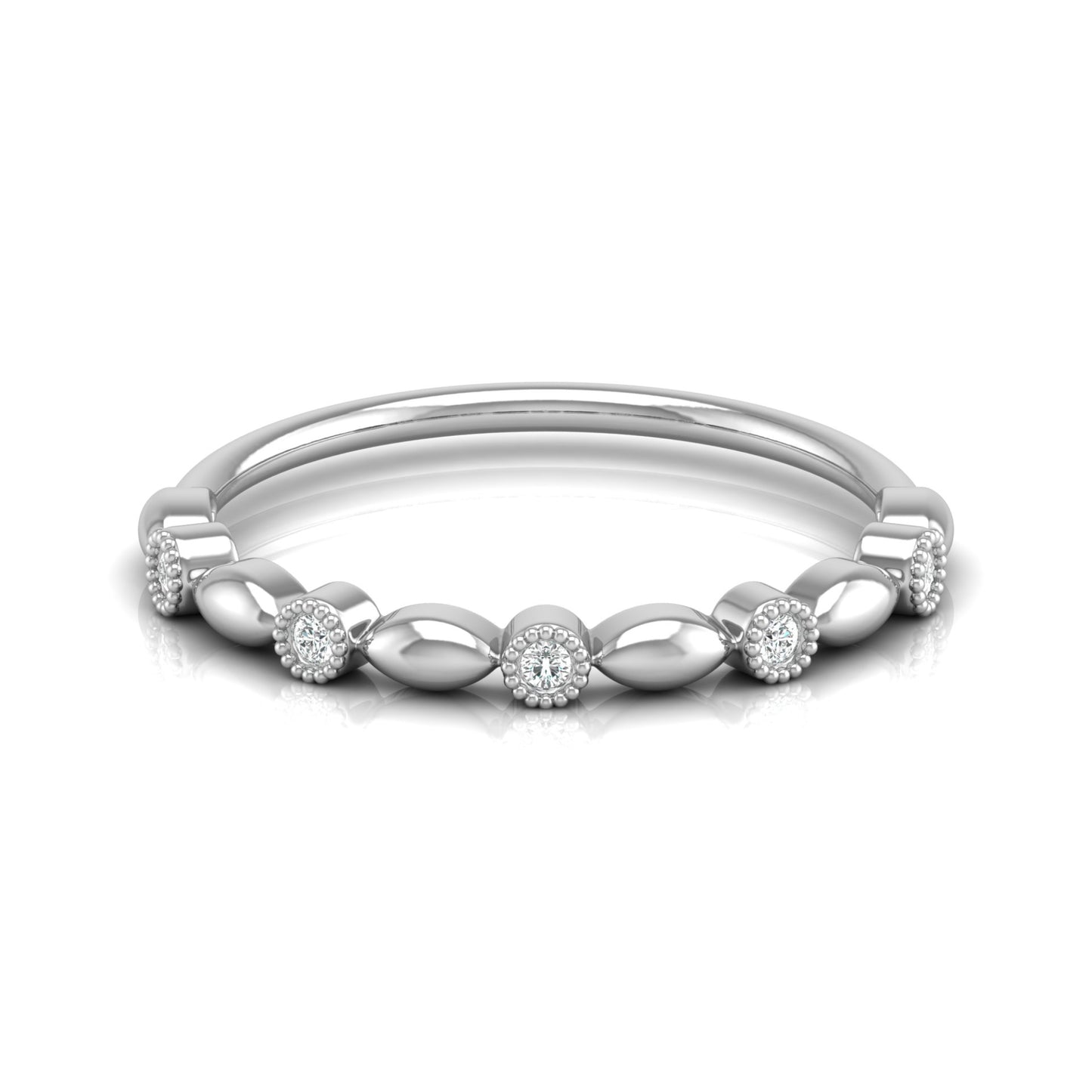 Delicate Beaded Diamond Band 14K Solid Gold Stackable Ring with Round Diamonds - HIGHCARAT DIAMONDS