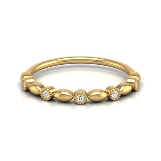 Delicate Beaded Diamond Band 14K Solid Gold Stackable Ring with Round Diamonds - HIGHCARAT DIAMONDS