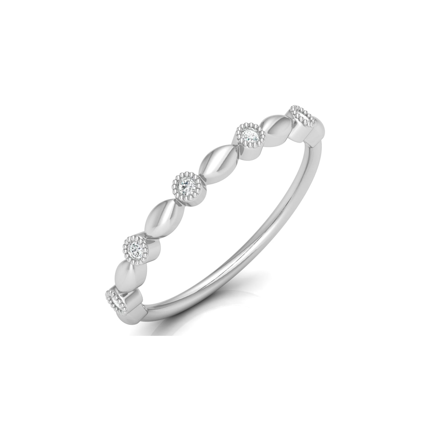 Delicate Beaded Diamond Band 14K Solid Gold Stackable Ring with Round Diamonds - HIGHCARAT DIAMONDS