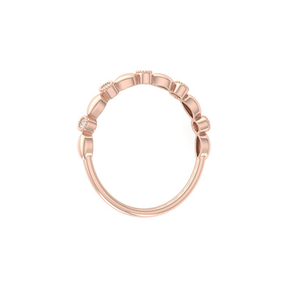 Delicate Beaded Diamond Band 14K Solid Gold Stackable Ring with Round Diamonds - HIGHCARAT DIAMONDS