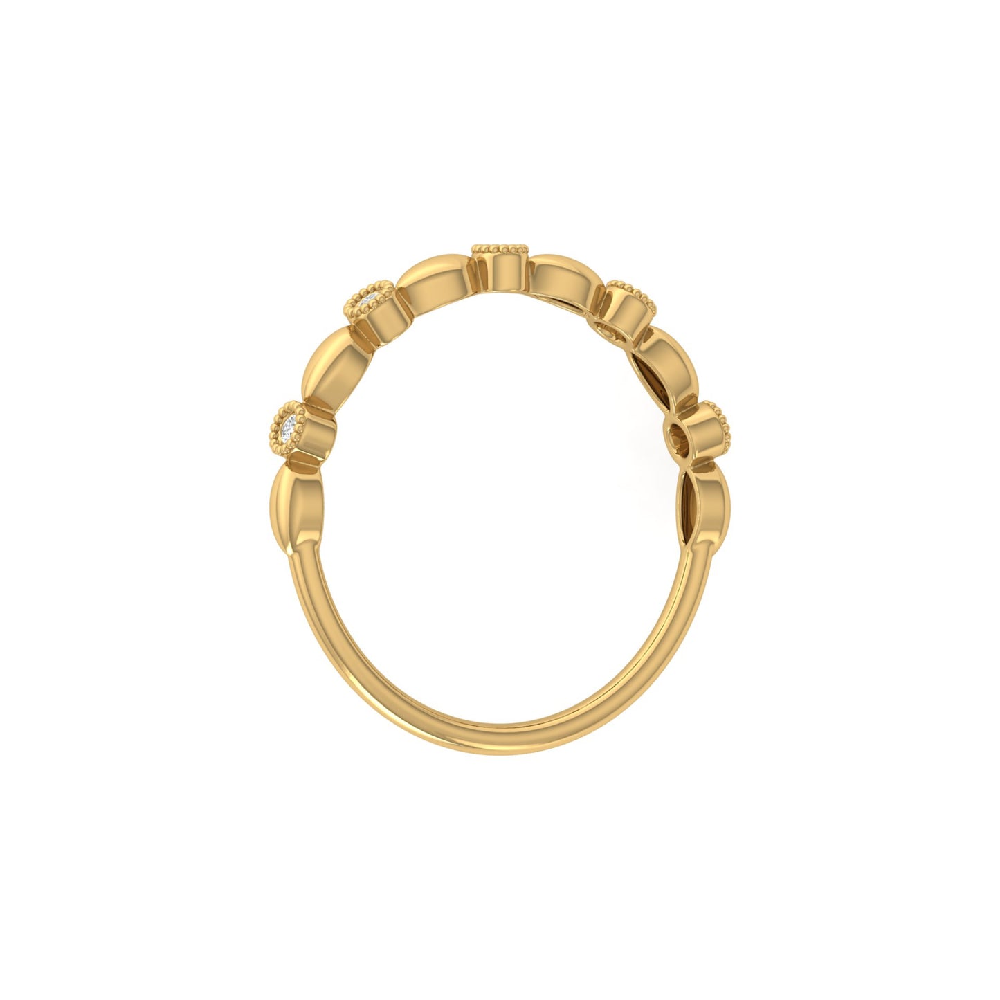 Delicate Beaded Diamond Band 14K Solid Gold Stackable Ring with Round Diamonds - HIGHCARAT DIAMONDS
