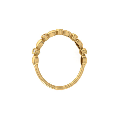 Delicate Beaded Diamond Band 14K Solid Gold Stackable Ring with Round Diamonds - HIGHCARAT DIAMONDS