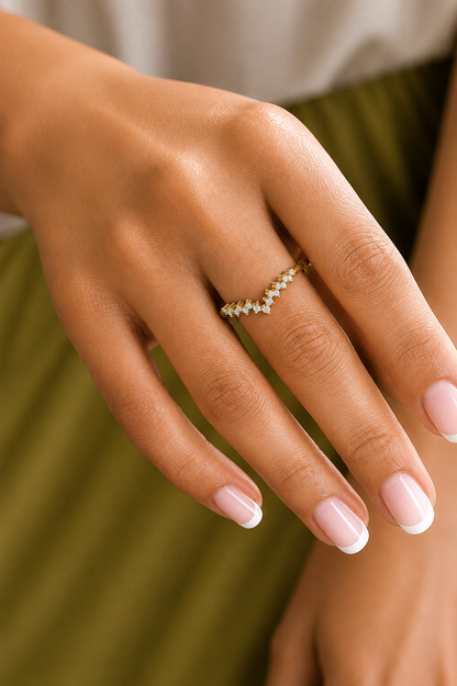 Delicate Round Diamond Band Ring for Women in 14K Solid Gold Lab Grown or Natural Diamonds - HIGHCARAT DIAMONDS