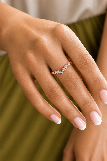 Delicate Round Diamond Band Ring for Women in 14K Solid Gold Lab Grown or Natural Diamonds - HIGHCARAT DIAMONDS
