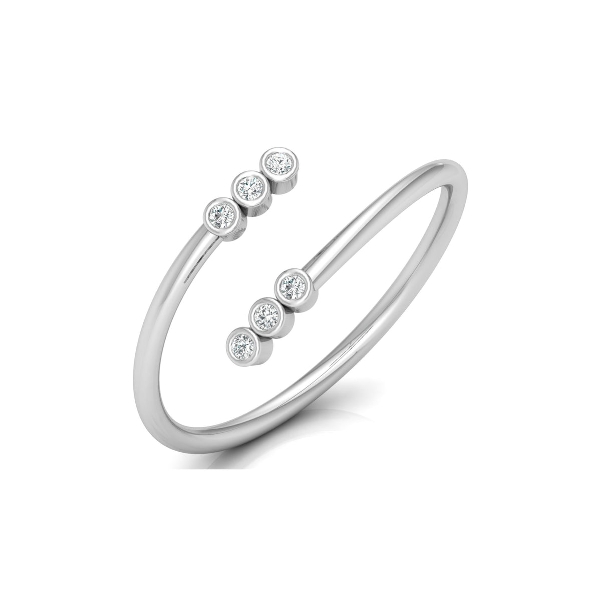 Delicate Round Diamond Bezel Set Open Cuff Ring for Her - HIGHCARAT DIAMONDS