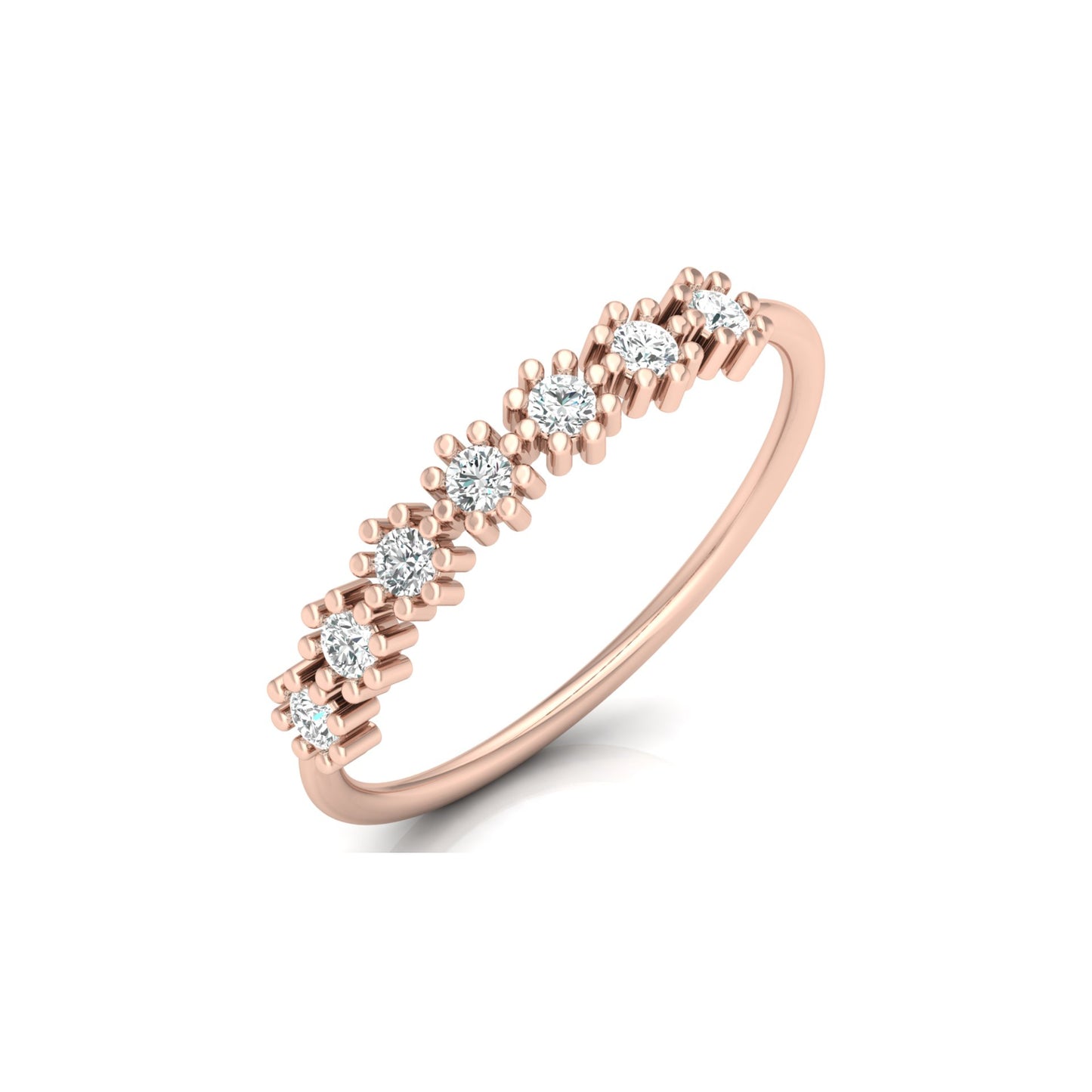 Delicate Round Lab Grown Diamond Wedding Band 14K Solid Gold Natural Half Eternity Band - HIGHCARAT DIAMONDS
