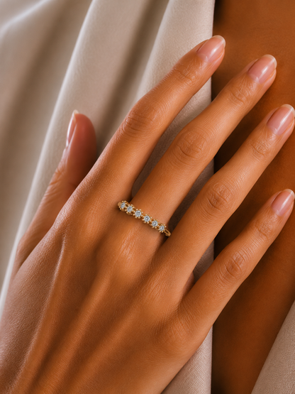 Delicate Round Lab Grown Diamond Wedding Band 14K Solid Gold Natural Half Eternity Band - HIGHCARAT DIAMONDS