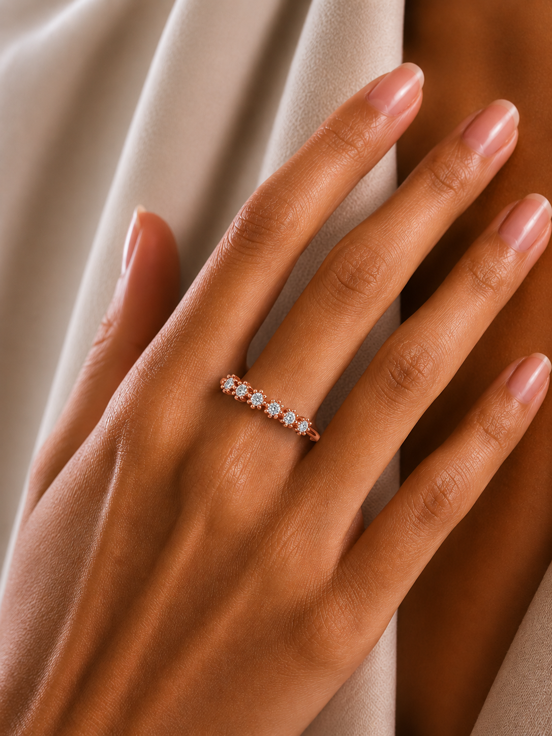 Delicate Round Lab Grown Diamond Wedding Band 14K Solid Gold Natural Half Eternity Band - HIGHCARAT DIAMONDS