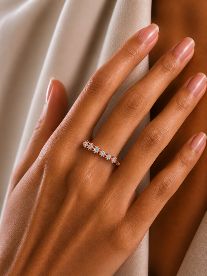 Delicate Round Lab Grown Diamond Wedding Band 14K Solid Gold Natural Half Eternity Band - HIGHCARAT DIAMONDS