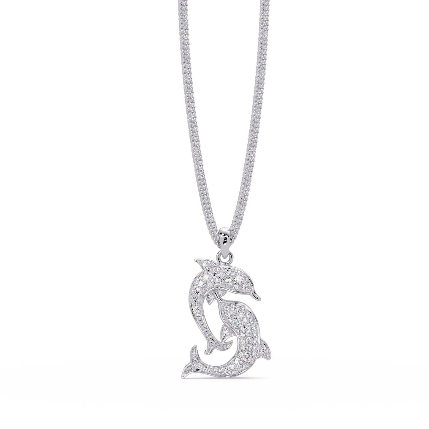 Double Dolphin Lab grown Diamond Pendant Chain - HIGHCARAT DIAMONDS
