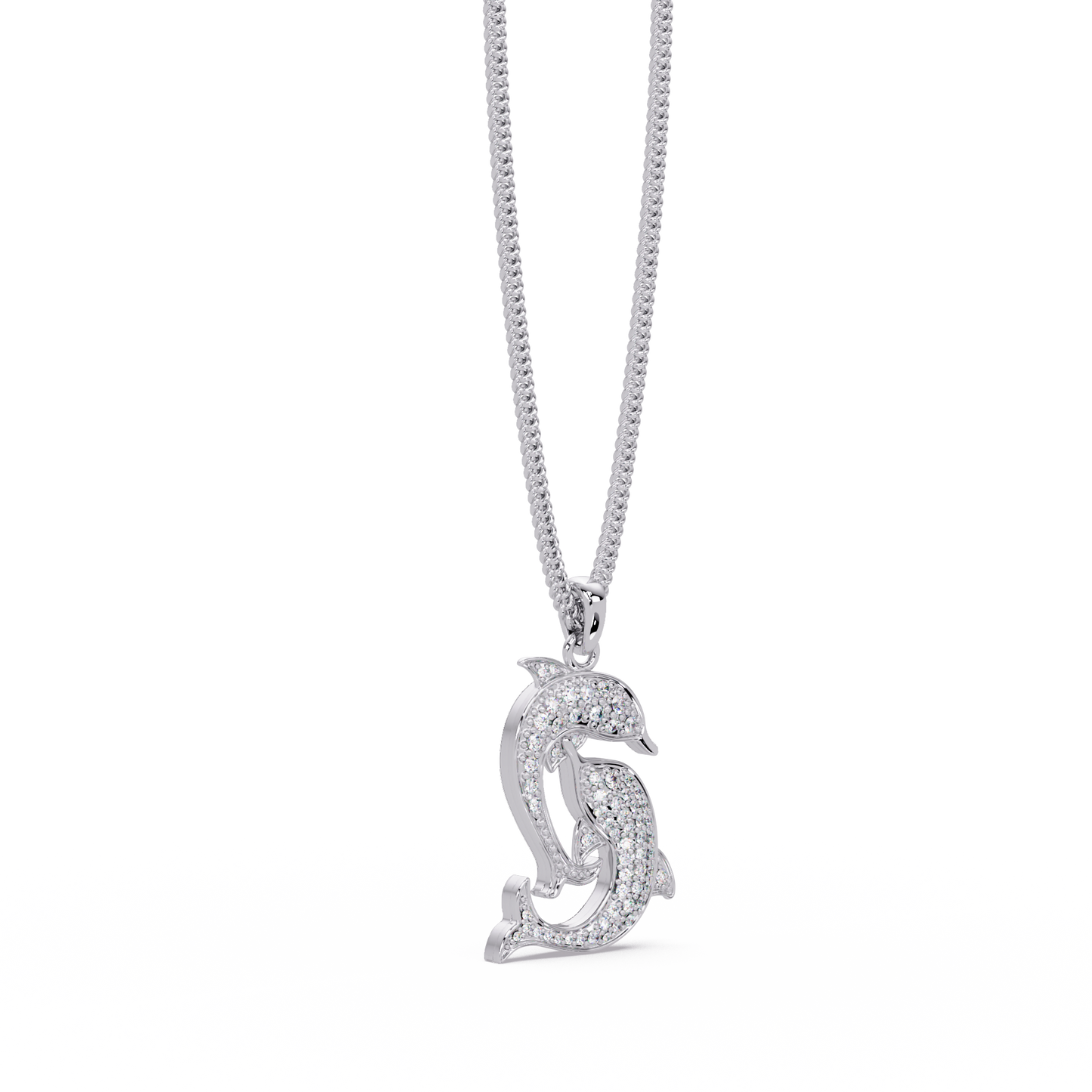 Double Dolphin Lab grown Diamond Pendant Chain - HIGHCARAT DIAMONDS