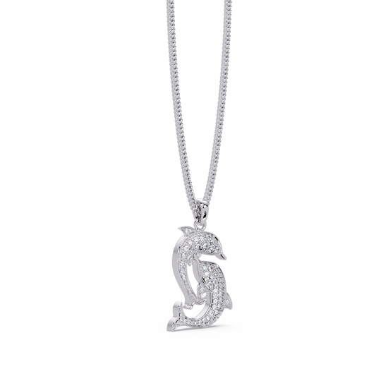 Double Dolphin Lab grown Diamond Pendant Chain - HIGHCARAT DIAMONDS