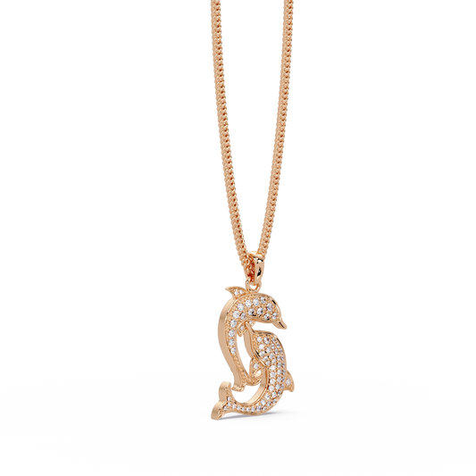 Double Dolphin Lab grown Diamond Pendant Chain - HIGHCARAT DIAMONDS