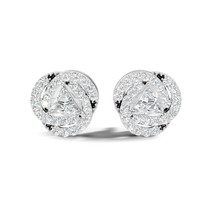 Triangle & Round Shape 18k Solid Rose Gold Dazzling Sparkle Unique Style Earrings For Surprise Gift - HIGHCARAT DIAMONDS