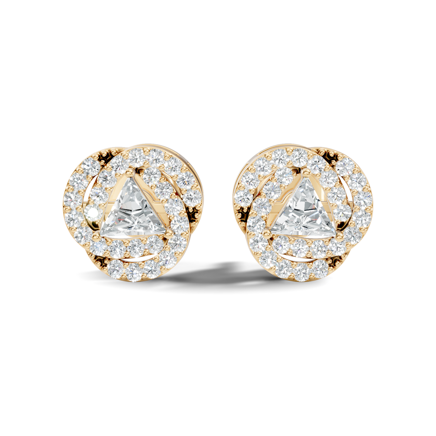 Triangle & Round Shape 18k Solid Rose Gold Dazzling Sparkle Unique Style Earrings For Surprise Gift - HIGHCARAT DIAMONDS