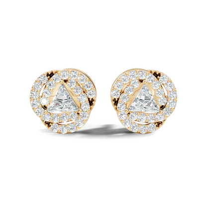 Triangle & Round Shape 18k Solid Rose Gold Dazzling Sparkle Unique Style Earrings For Surprise Gift - HIGHCARAT DIAMONDS